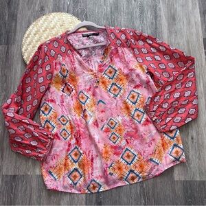 Tolani collection embroidered boho long sleeve blouse